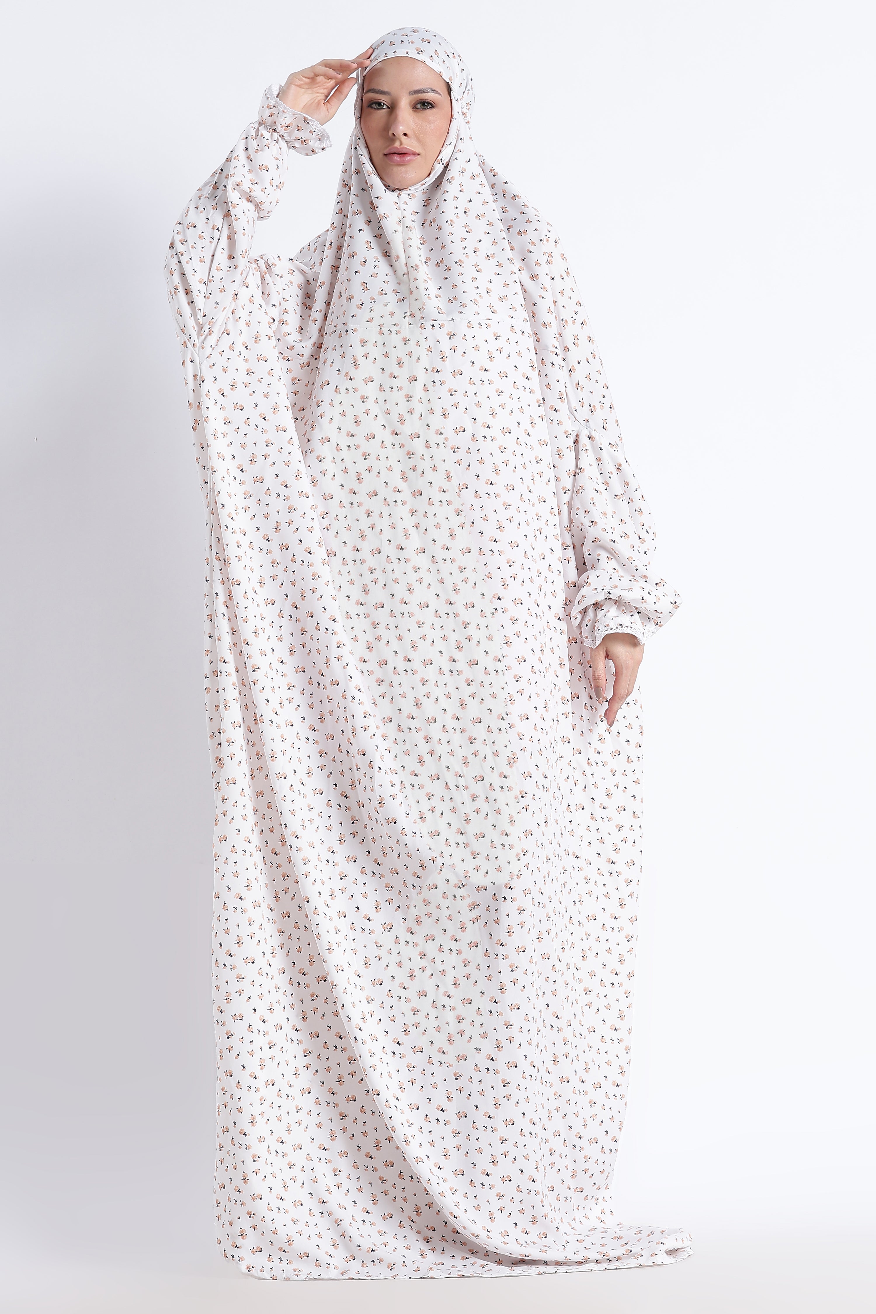 Ainaura |Premium Crepe Peach Floral Prayer Dress