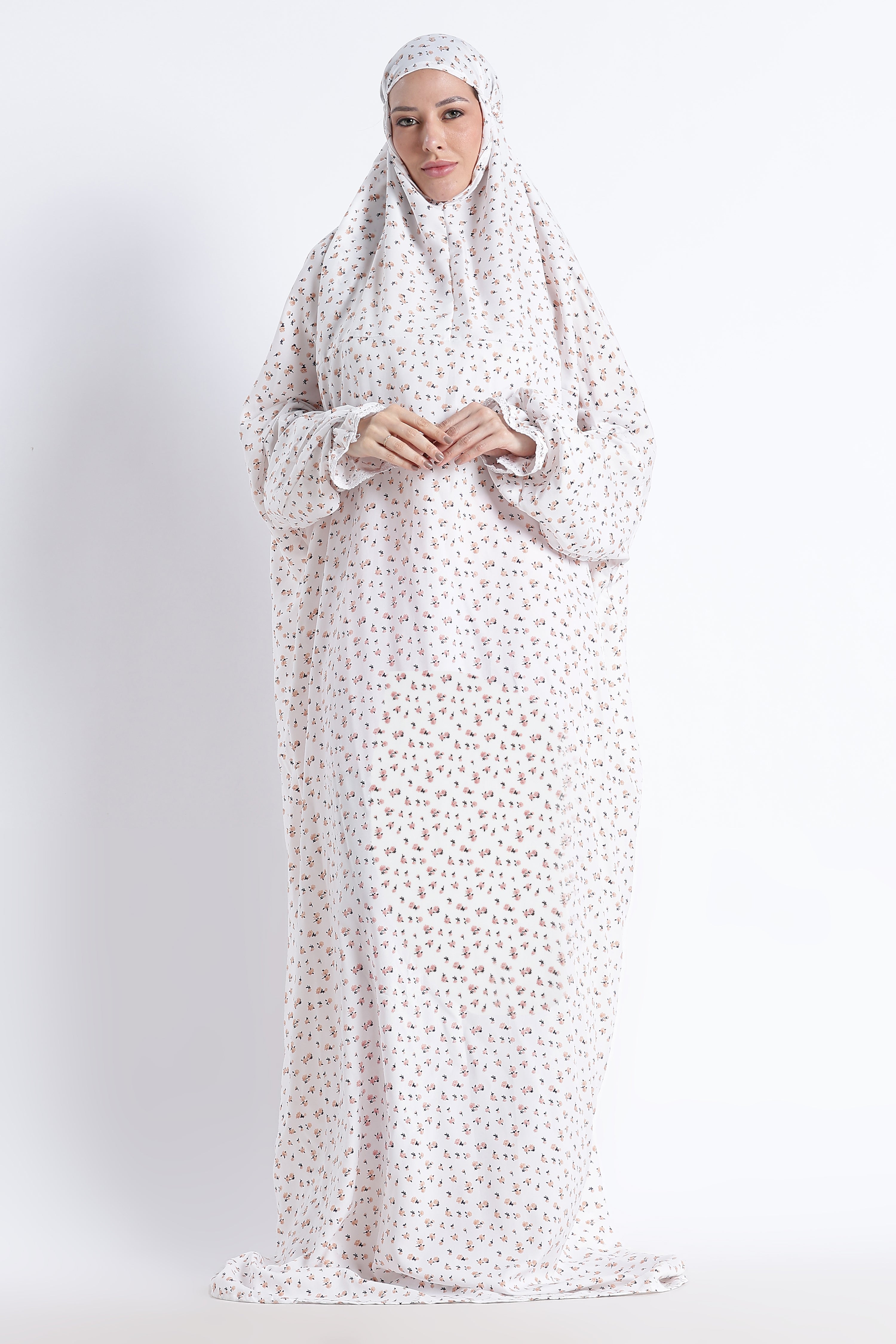 Ainaura |Premium Crepe Peach Floral Prayer Dress