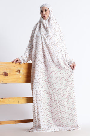 Ainaura |Premium Crepe Peach Floral Prayer Dress