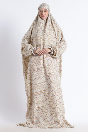 Ainaura | Premium Crepe Brown Floral Prayer Dress
