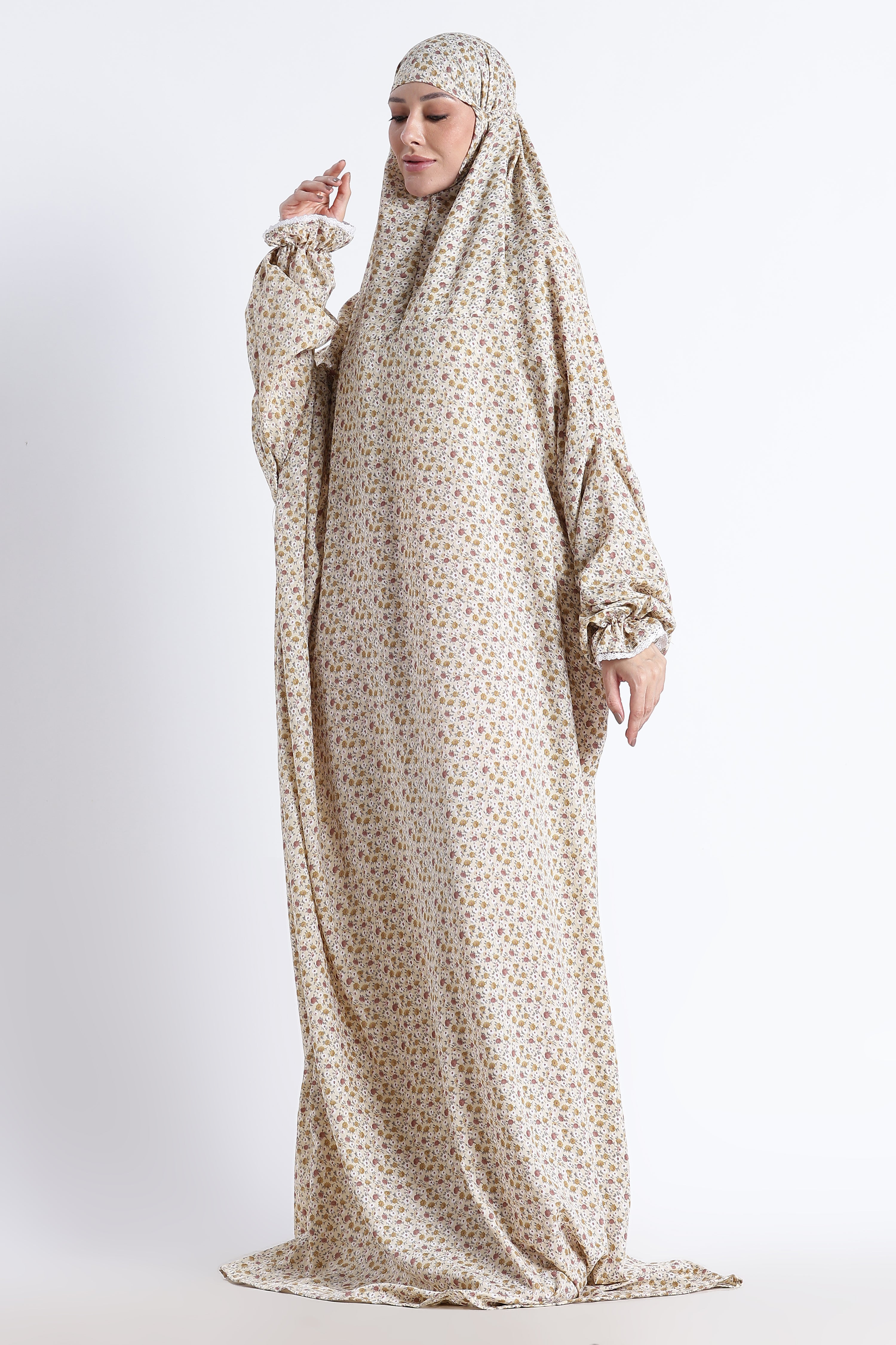 Ainaura | Premium Crepe Brown Floral Prayer Dress