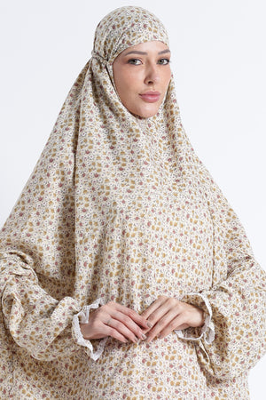Ainaura | Premium Crepe Brown Floral Prayer Dress