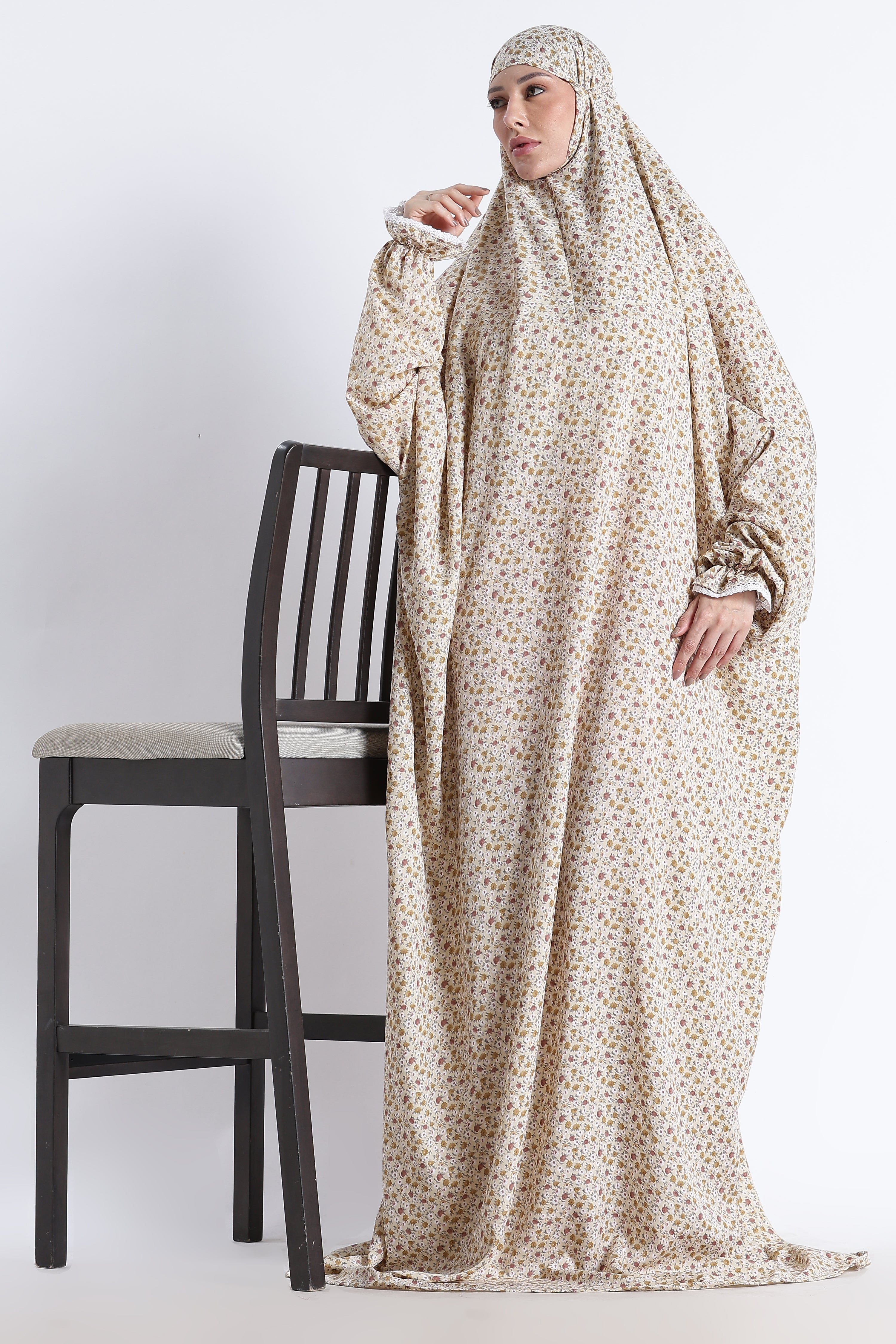 Ainaura | Premium Crepe Brown Floral Prayer Dress