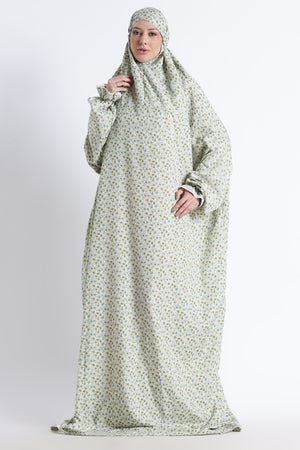 Ainaura | Premium Crepe Green Floral Prayer Dress