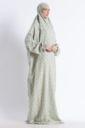 Ainaura | Premium Crepe Green Floral Prayer Dress