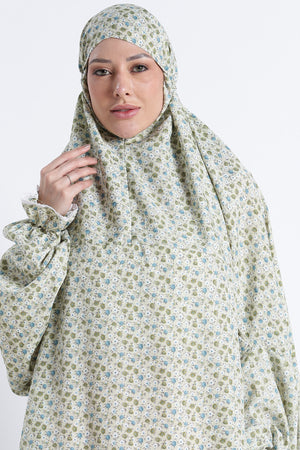 Ainaura | Premium Crepe Green Floral Prayer Dress