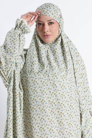 Ainaura | Premium Crepe Green Floral Prayer Dress