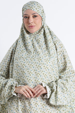 Ainaura | Premium Crepe Green Floral Prayer Dress