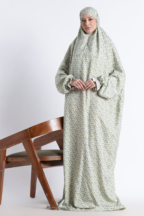 Ainaura | Premium Crepe Green Floral Prayer Dress