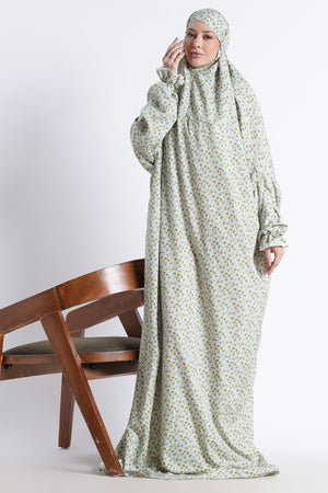 Ainaura | Premium Crepe Green Floral Prayer Dress