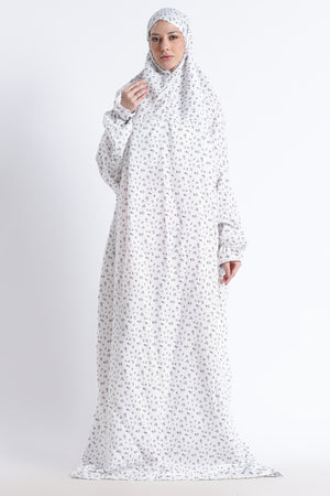 Ainaura | Premium Crepe Grey Floral Prayer Dress