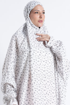 Ainaura | Premium Crepe Grey Floral Prayer Dress