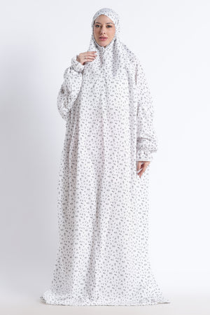Ainaura | Premium Crepe Grey Floral Prayer Dress