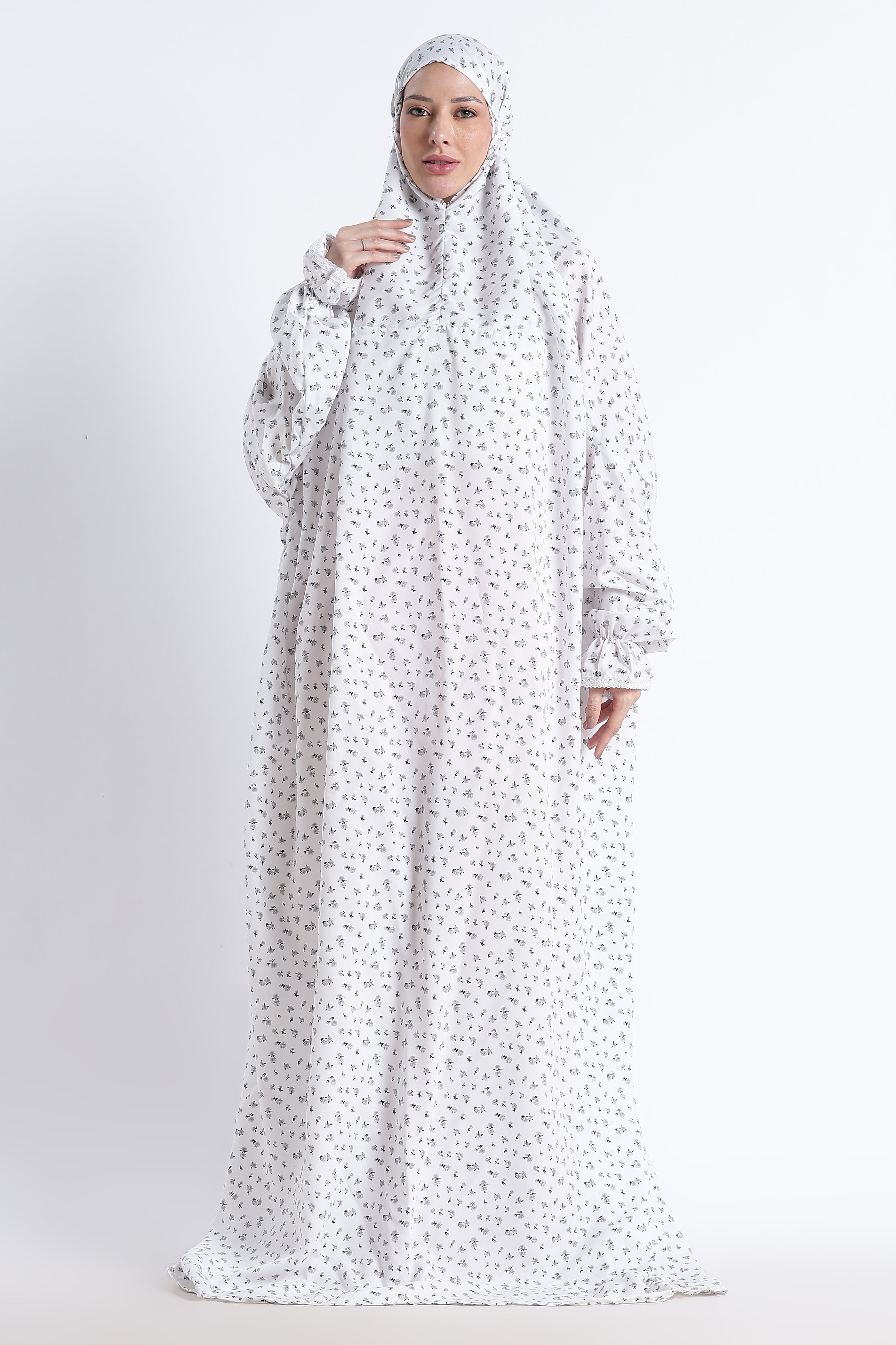 Ainaura | Premium Crepe Grey Floral Prayer Dress