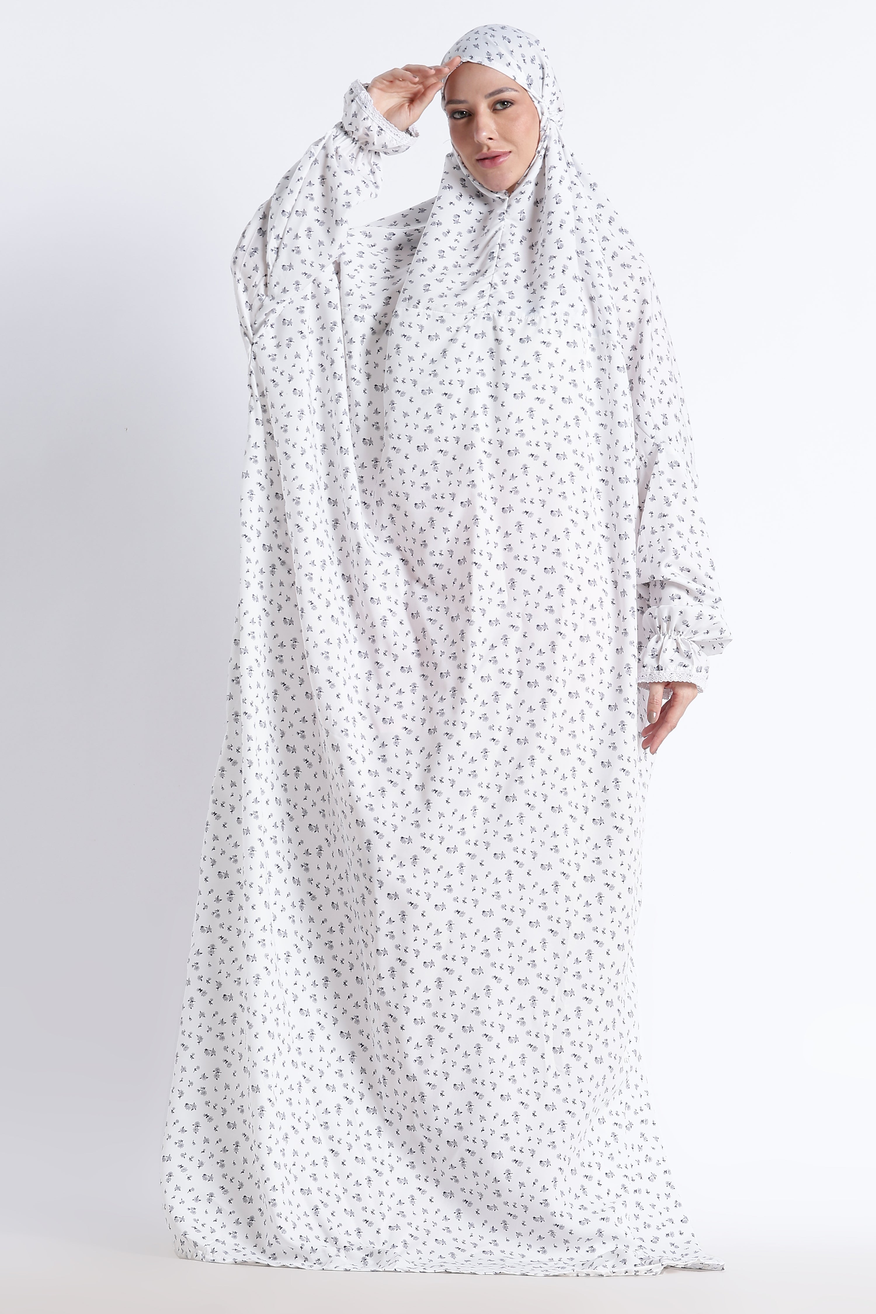 Ainaura | Premium Crepe Grey Floral Prayer Dress