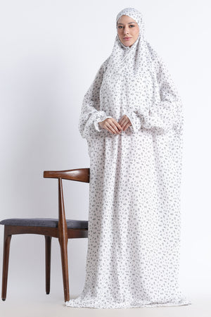 Ainaura | Premium Crepe Grey Floral Prayer Dress