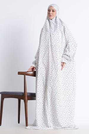 Ainaura | Premium Crepe Grey Floral Prayer Dress