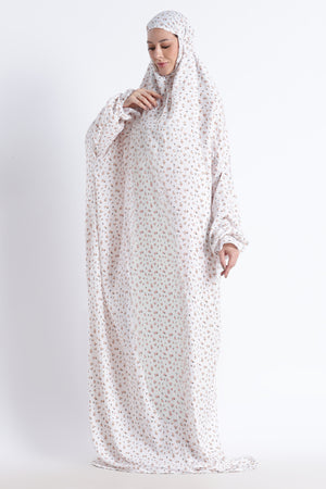 Ainaura |Premium Crepe Peach Floral Prayer Dress