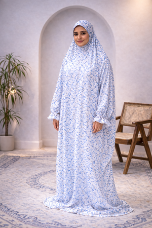 The Ria Series | Blue &Grey Floral  Designed Crepe Ria Ghala (The Precious)