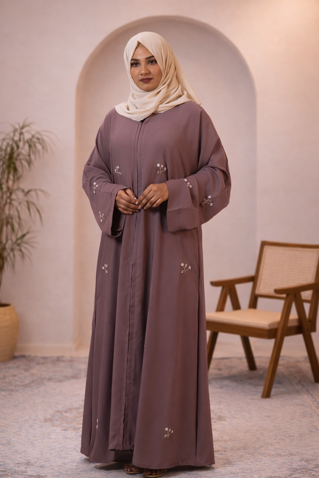 Luxury handworked abaya with intricate craftsmanship and flowing modest design