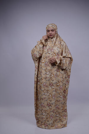Ainaura | Premium Crepe Beige Floral  Prayer Dress