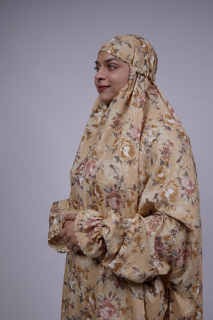 Ainaura | Premium Crepe Beige Floral  Prayer Dress