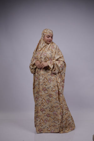 Ainaura | Premium Crepe Beige Floral  Prayer Dress