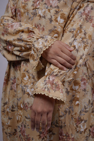 Ainaura | Premium Crepe Beige Floral  Prayer Dress
