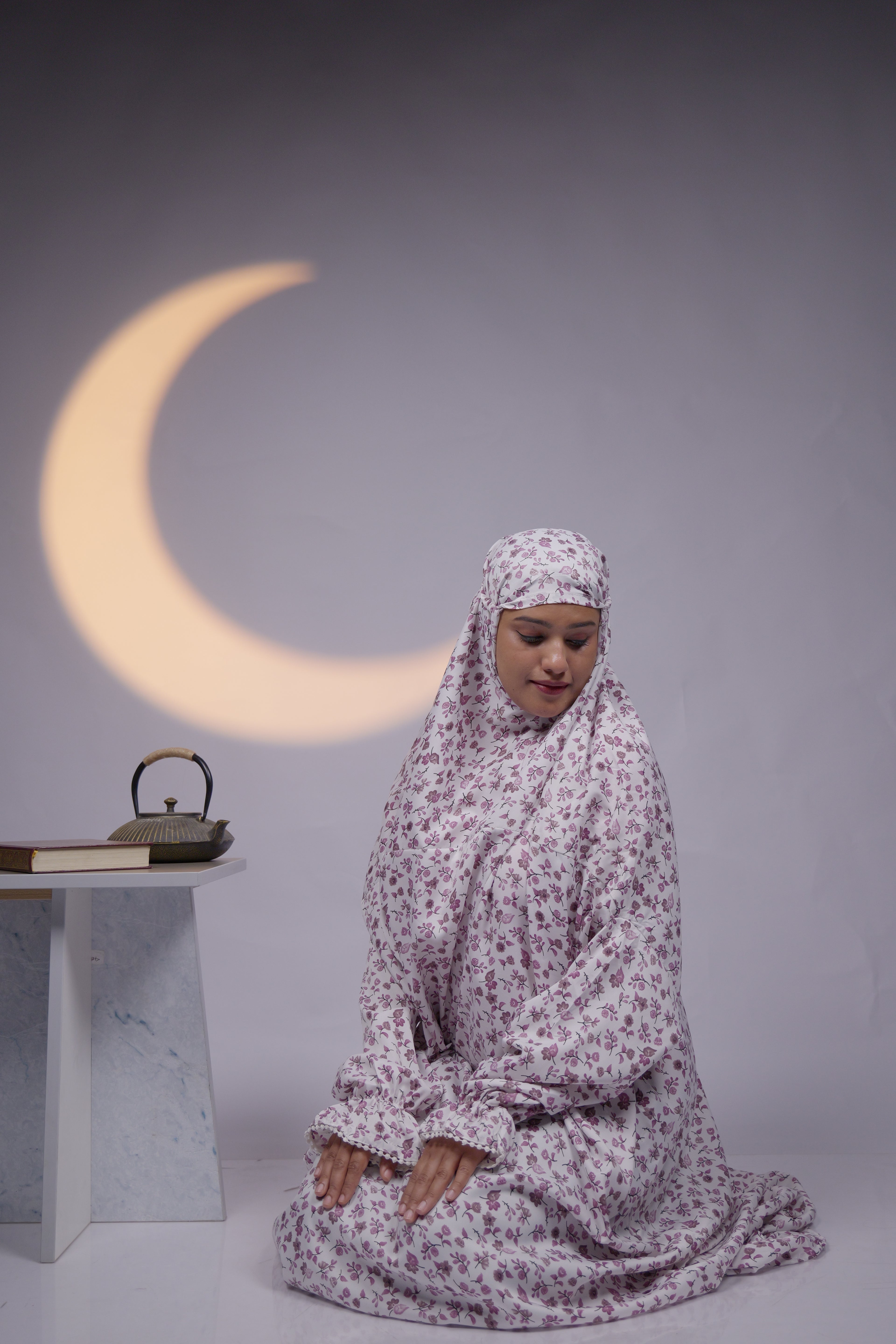 Ainaura| premium crepe pink floral prayer dress