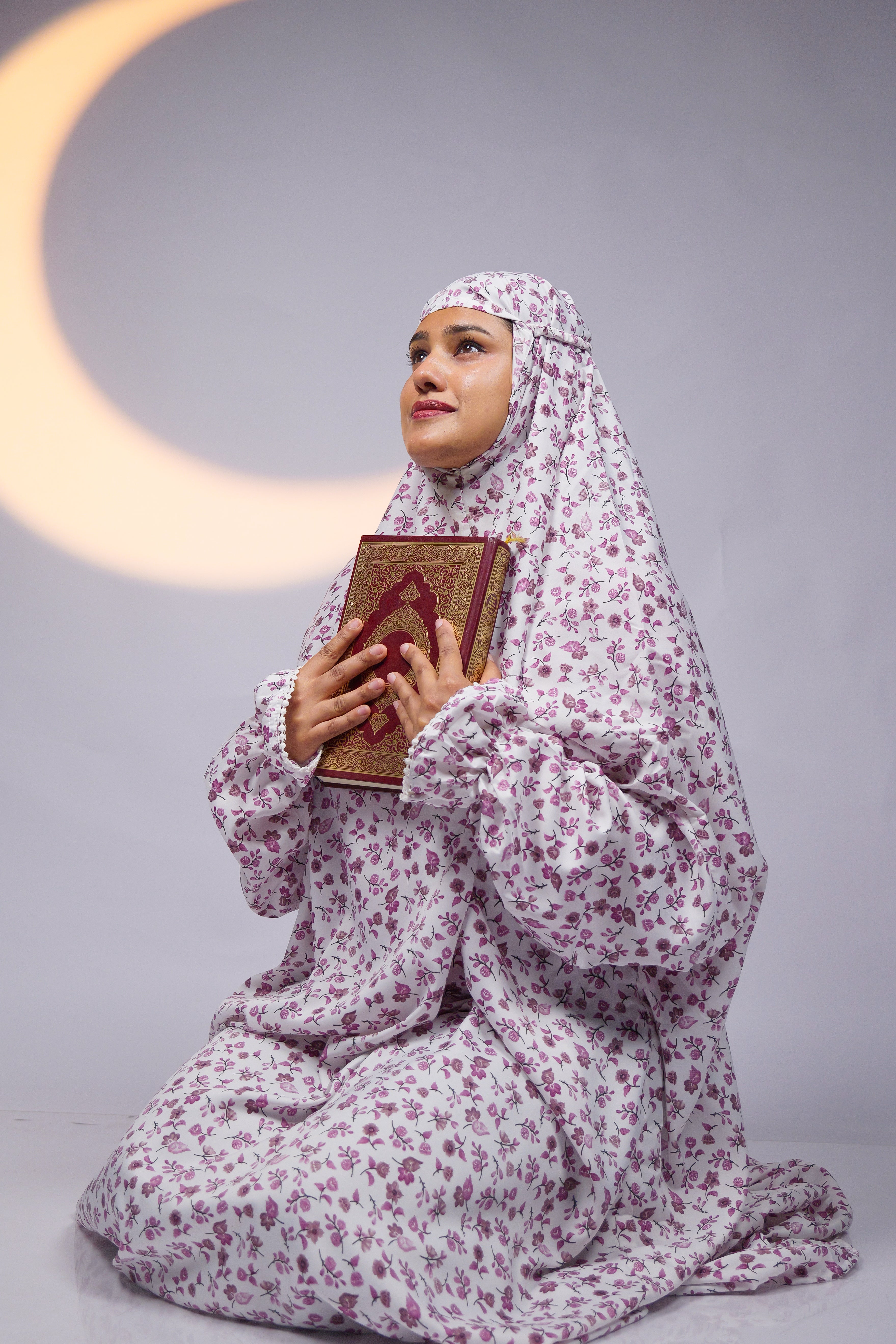 Ainaura| premium crepe pink floral prayer dress