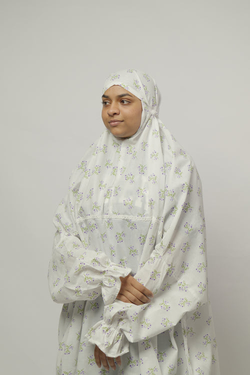Ainaura | Premium Cotton White Floral Prayer Dress