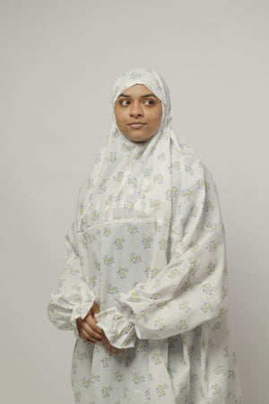 Ainaura | Premium Cotton White Floral Prayer Dress