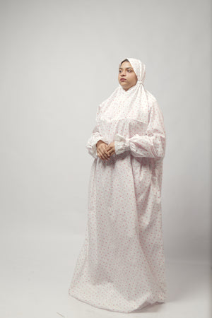 Ainaura | Premium Cotton White with Yellow & Orange  Floral   Prayer Dress