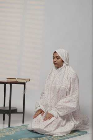 Ainaura | Premium Cotton White with Yellow & Orange  Floral   Prayer Dress