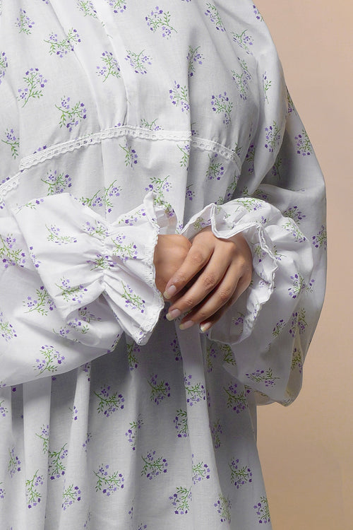 Ainaura | Premium Cotton White Floral Prayer Dress