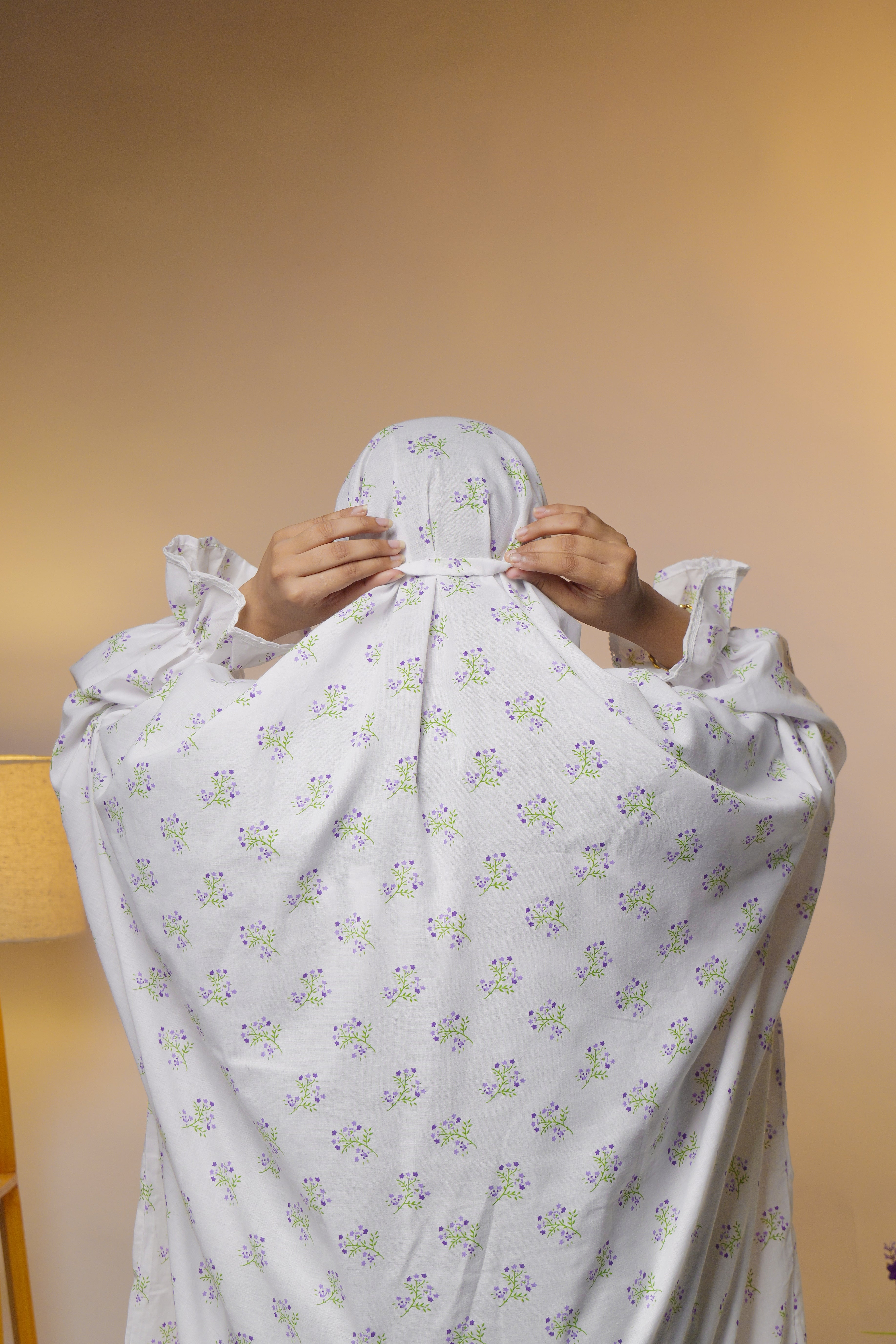 Ainaura | Premium Cotton White Floral Prayer Dress