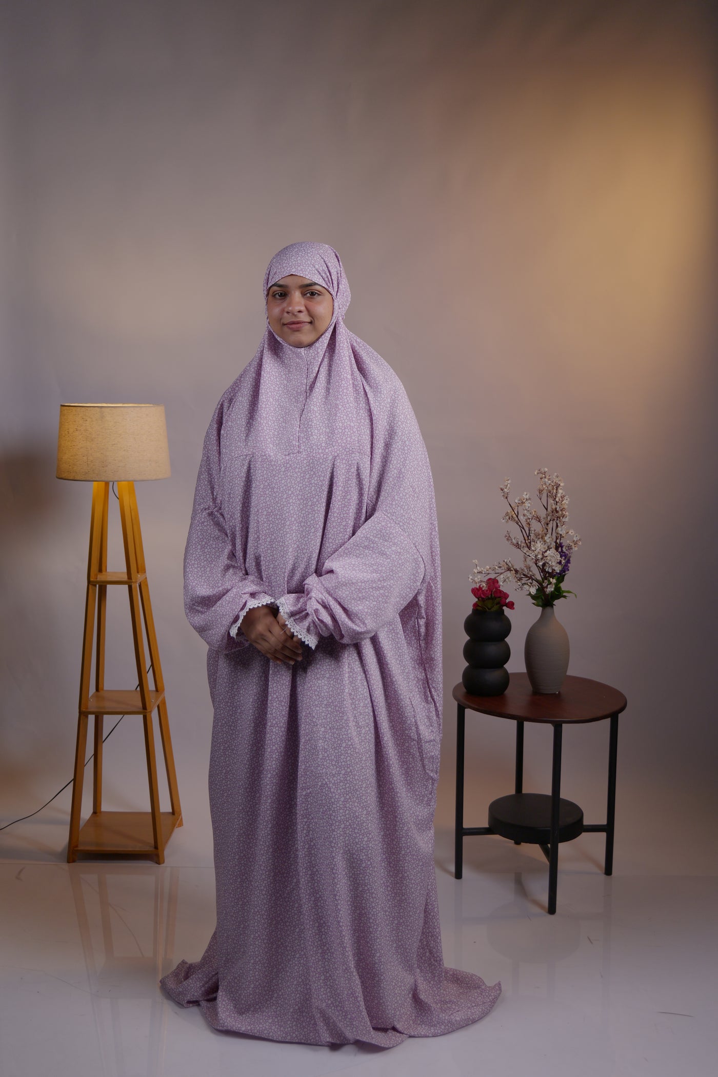 Ainaura | Premium Crepe Lavender Floral Prayer Dress