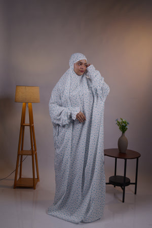 Ainaura | Premium Crepe White with Greenish Floral Prayer Dress
