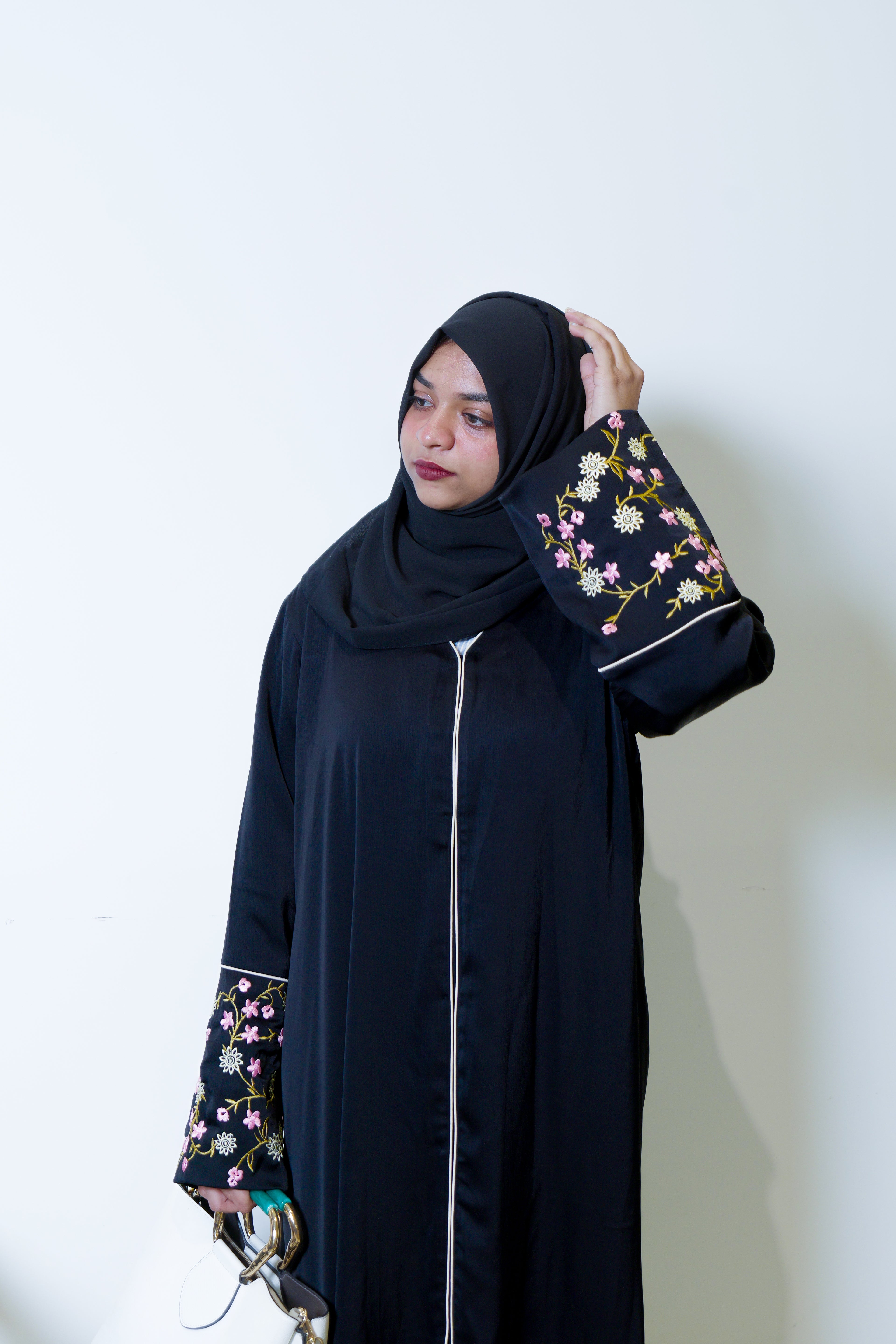 Premium Blossom Embroidered Black Abaya