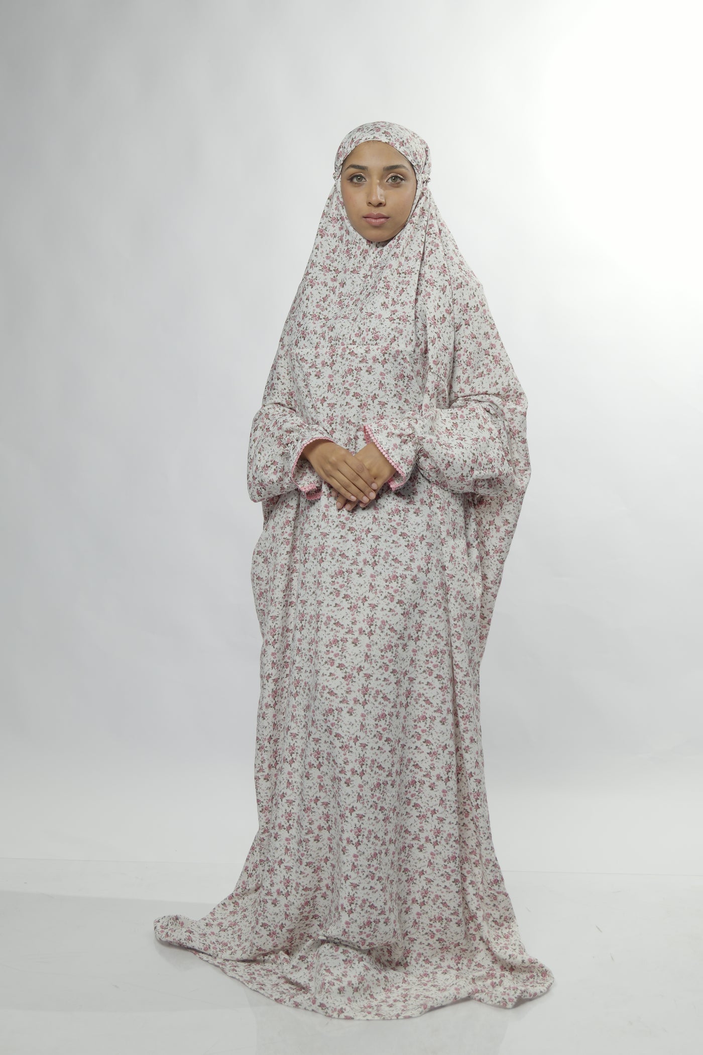Ainaura | Premium Crepe Pink Floral  Prayer Dress