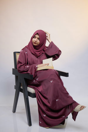 Ainaura | Premium Maroon Petal Embroidered Abaya