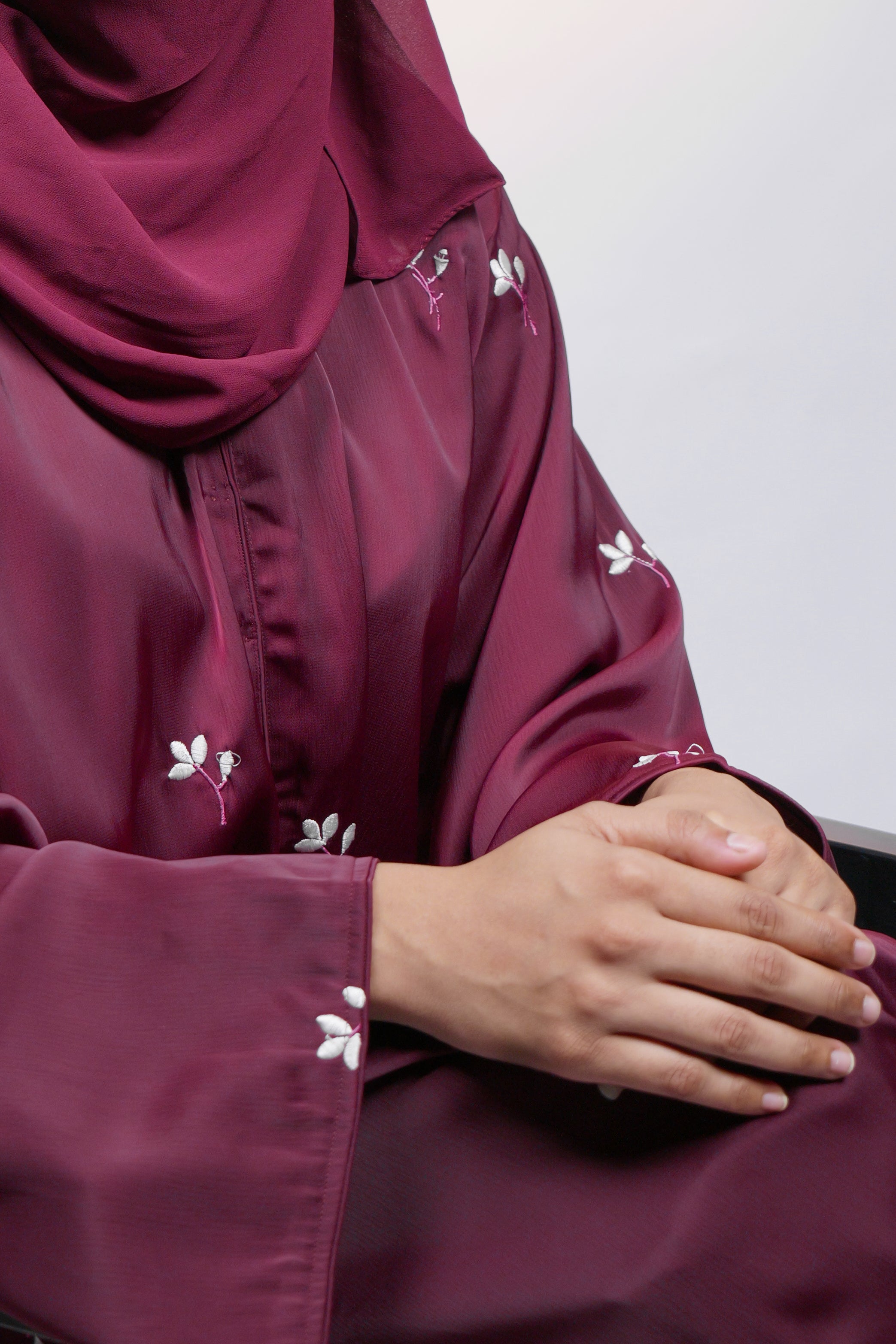 Ainaura | Premium Maroon Petal Embroidered Abaya
