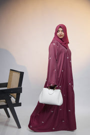 Ainaura | Premium Maroon Petal Embroidered Abaya