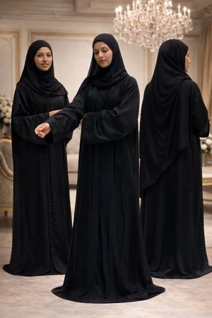 Premium black abaya with delicate bead embellishments and wide sleeves