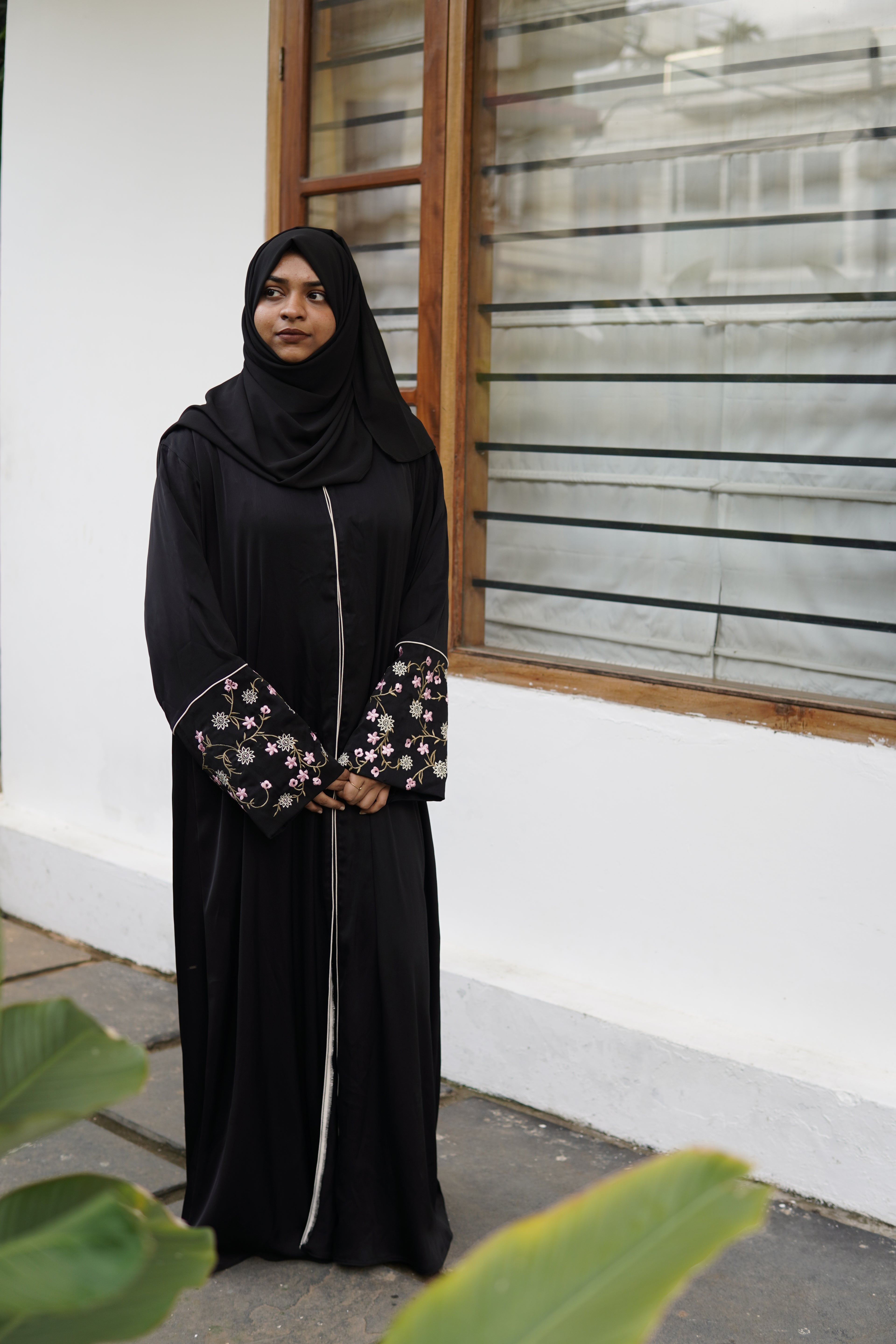 Premium Blossom Embroidered Black Abaya