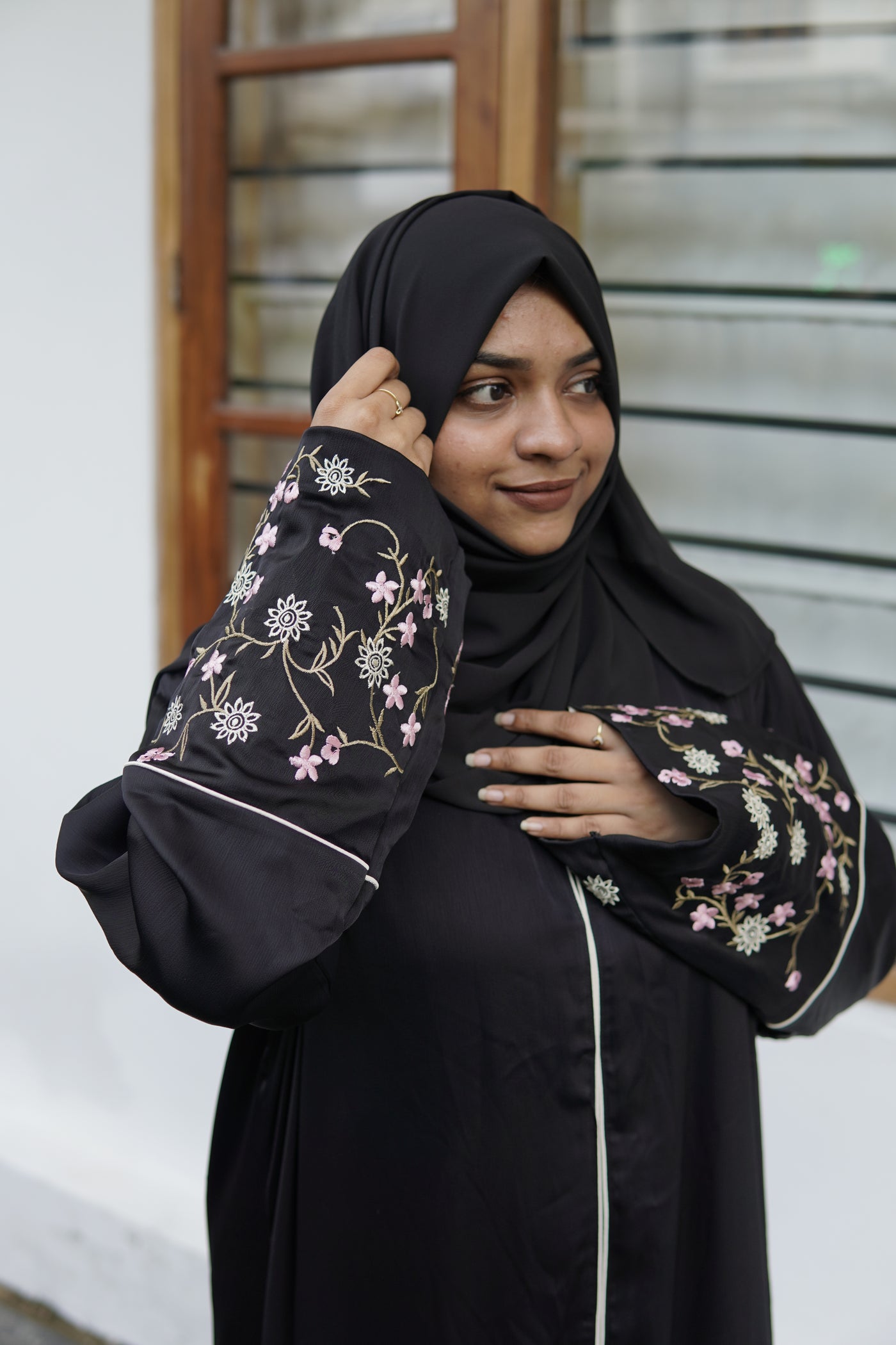 Premium Blossom Embroidered Black Abaya