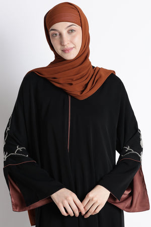 Ainaura | Copper-Lined Onyx Dubai Abaya - AinAura