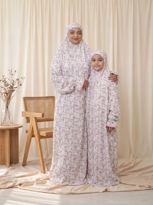 Ainaura | Kids Premium Crepe Pink Floral Prayer Dress - AinAura