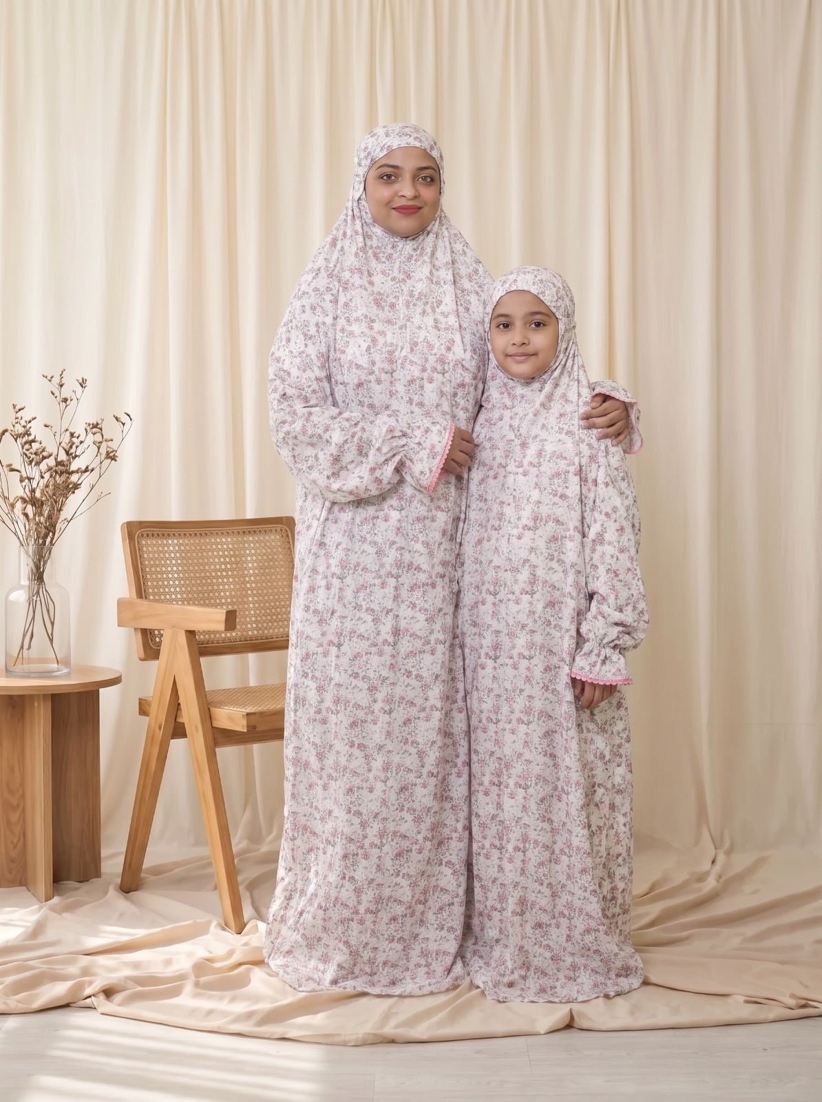 Ainaura | Kids Premium Crepe Pink Floral Prayer Dress - AinAura