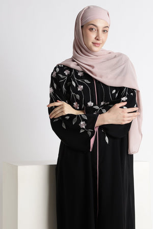 Ainaura | Midnight Flora Embroidered Dubai Abaya - AinAura